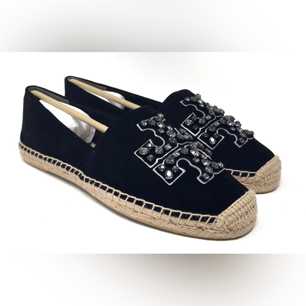 Tory Burch Embellished Espadrille Jewel Suede Perfect Black/Black Diamond - Picture 2 of 11